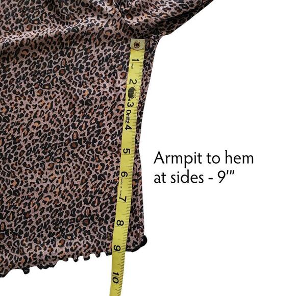 Y2K Mesh Top Cheetah Leopard Long Sleeve Lettuce Hem Whimsigoth S - Picture 11 of 13